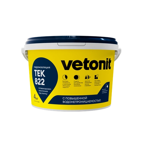 Vetonit Tec 822, обмазочная гидроизоляция, 8 кг